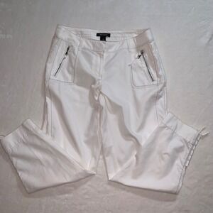White House Black Market Cropped Leg Pants White Zip Pockets Lace Up Ankles 6‎